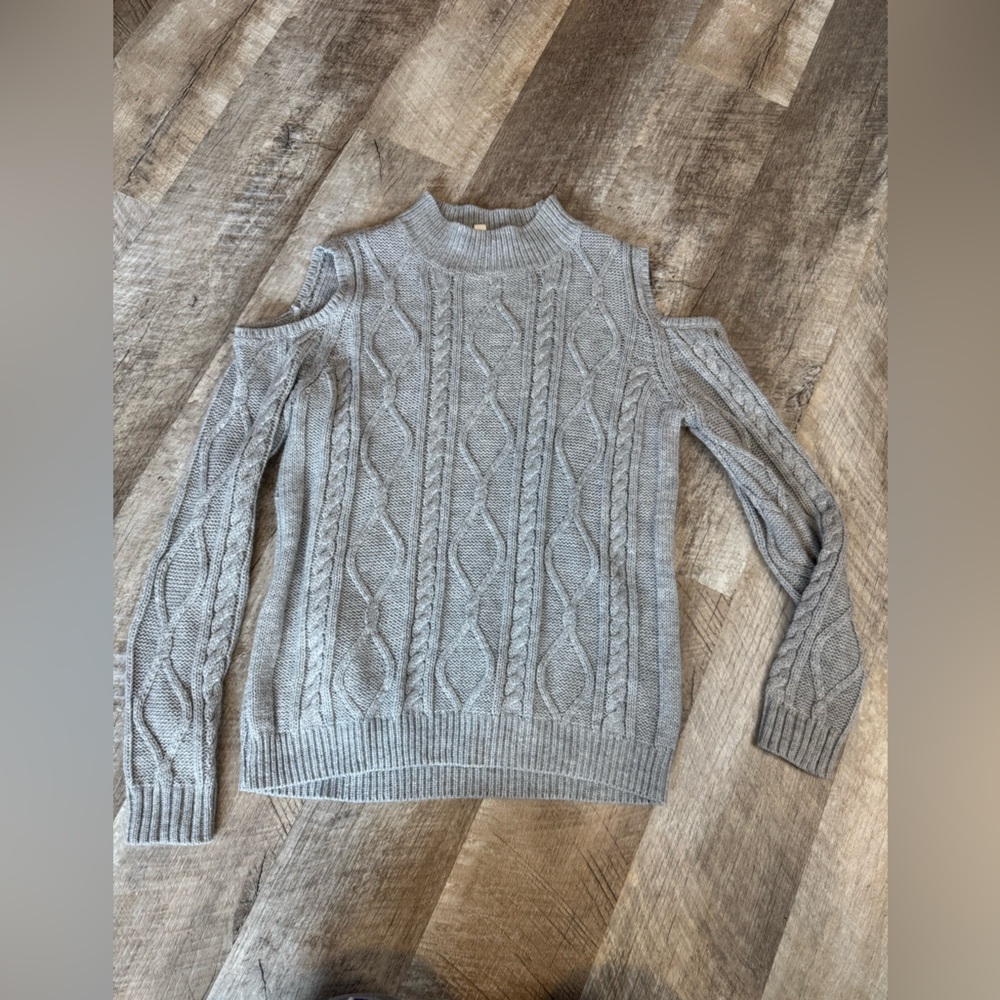 Cloud Chaser size MEDIUM grey sweater cable knit detail,peekaboo shoulder